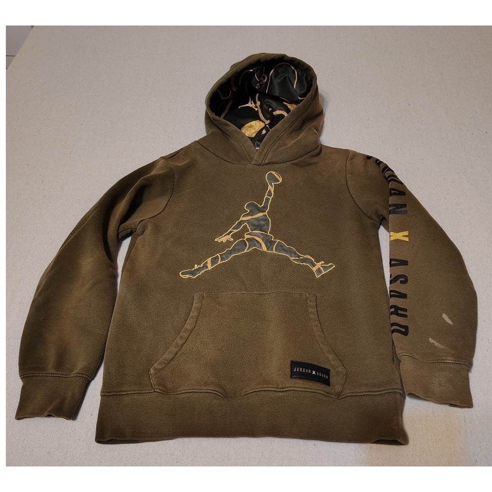 Jordan x Asahd Kids Hoodie Olive Green Jumpman Pullover Sweatshirt Youth Med 8